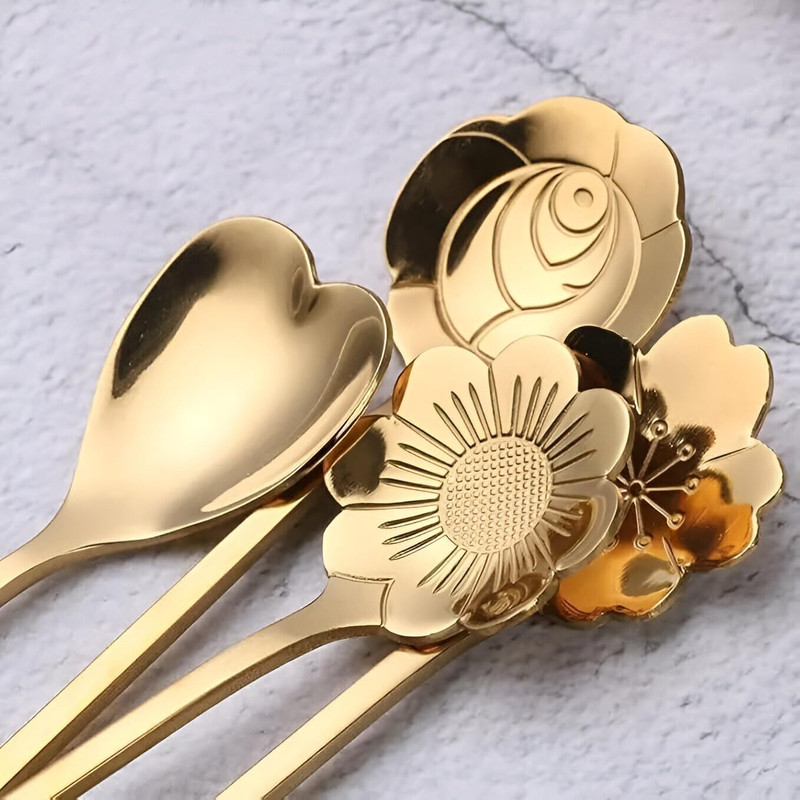 Kholdi golden spoon set of 4 Stainless Steel Table Spoon Set Disposable Stainless Steel Dessert Spoon Set(Pack of 4)