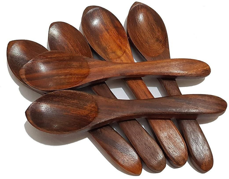 Timbercrafts WOODEN SPOON 6 PCS Wooden Cream Spoon Set(Pack of 6)