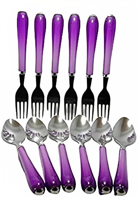 Choices World Stainless Steel 6 Fork & 6 Spoons with Plastic Handle for Dining Table Disposable Stainless Steel, Plastic Dessert Spoon Set(Pack of 12)
