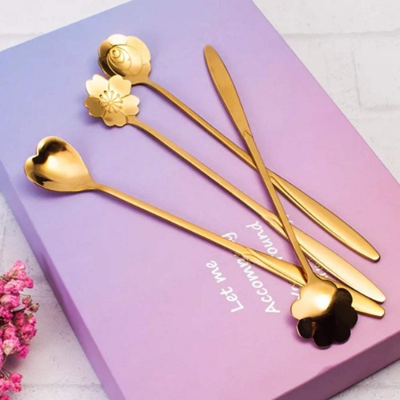 GOTZE golden desert spoon fancy backware and stylist spoon set Stainless Steel, Copper Dessert Spoon Set(Pack of 4)
