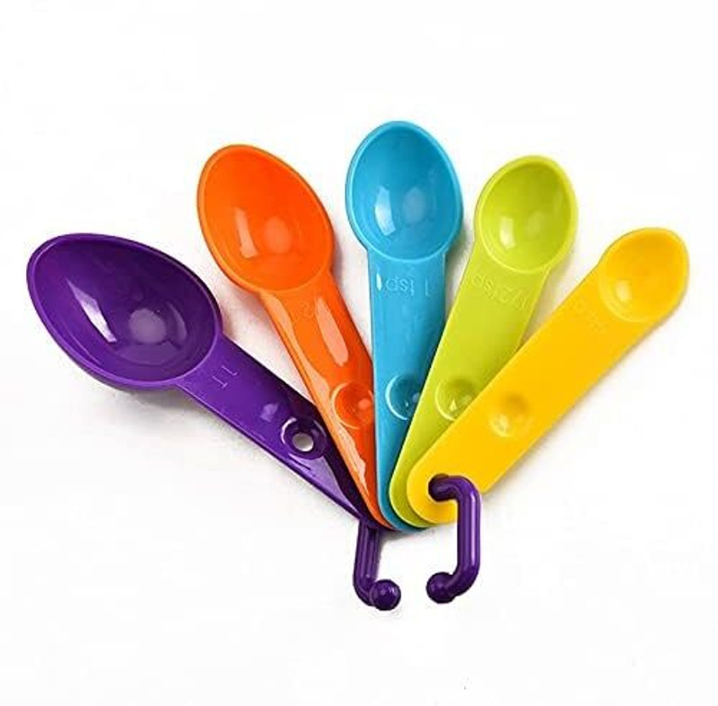 hiroxa Plastic Measuring Spoons Set for Kitchen Baking Cooking Coffee Spice (5 Pcs) Disposable Plastic Measuring Spoon Set(Pack of 5)