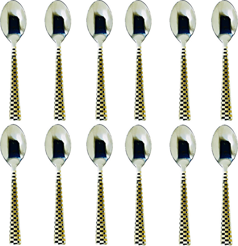 Artha Classic S.Steel Heavy-Duty Spoons with Unique Laser-Printed Designs (Pack of 12) Stainless Steel Coffee Spoon Set(Pack of 12)