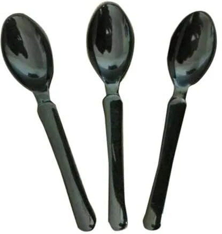 Shop & Shoppee Durable, Disposable & Reusable Black Plastic Spoon |for Party, Wedding, Birthday Disposable Polypropylene, Plastic Ice-cream Spoon Set(Pack of 50)