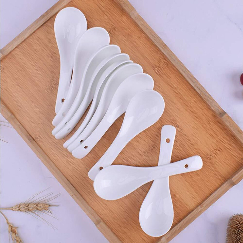 DHANSAL Ceramic Soup and Dessert Spoon, Soup Spoon Set (Pack of 6) Disposable Ceramic Serving Spoon Set(Pack of 6)