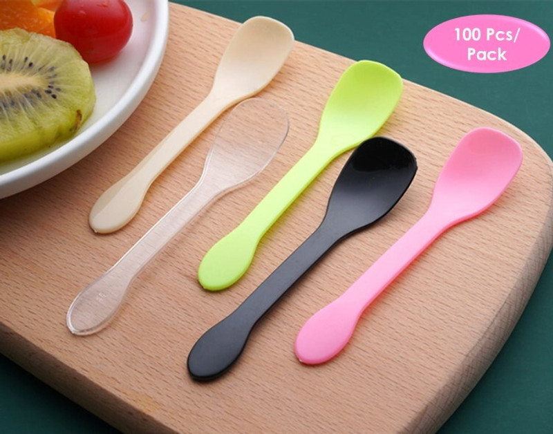 Synervo Pink Coloured Flexible Disposable Polypropylene Ice-cream Spoon Set(Pack of 100)