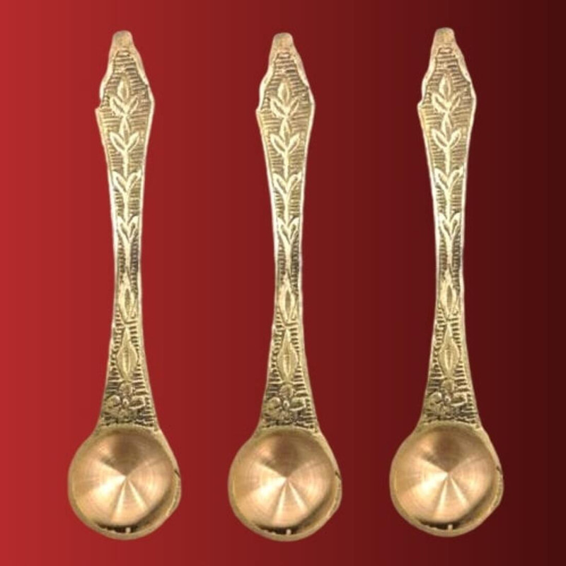 HOIVA Ritual Hand-made Brass Spoon For Offering Ghee and holy water in Havan Kund Brass Measuring Spoon Set(Pack of 3)