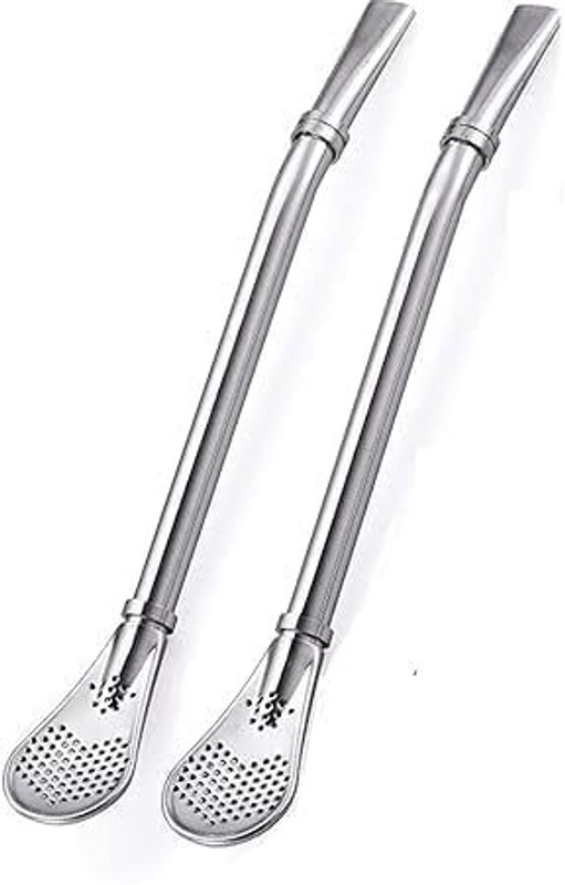 Oneness Tea Strainer,Straw Spoon Long Handle Mixing Stainless Steel Strainer Teaspoon Disposable Stainless Steel Tea Spoon Set(Pack of 2)