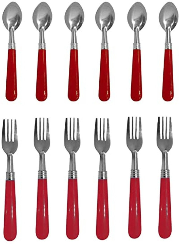 AGS MART Plastic Designer Stainless Steel Dinner ,Set of 12 ( 6 SPOON 6 FORK) Stainless Steel Dessert Spoon Set(Pack of 12)