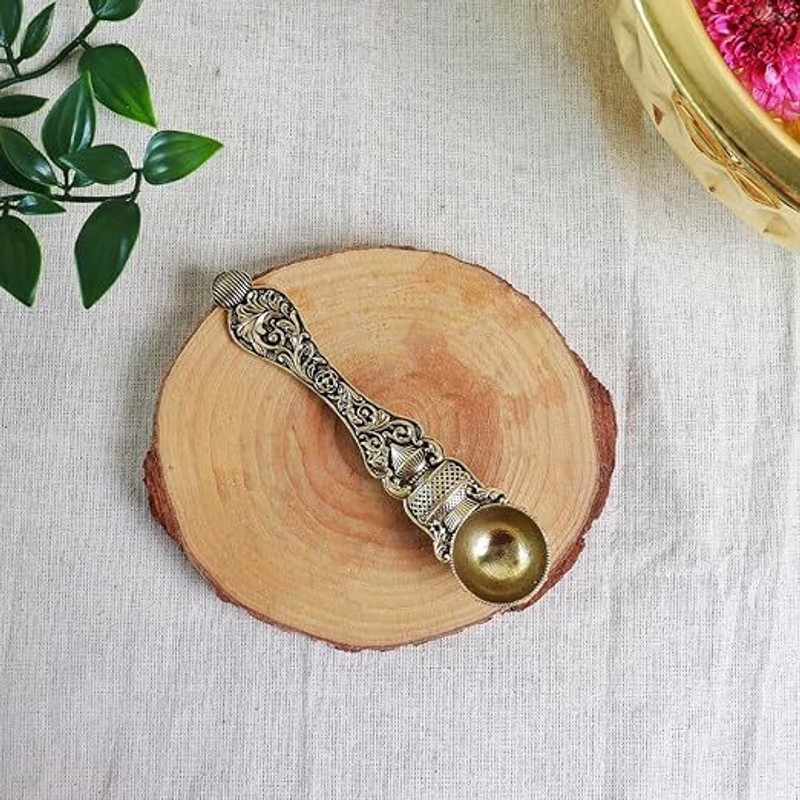 The Spiritual Living Traditional Brass Ghee Spoon | Hawan Pooja Samagri Item | Aarti Spoon | Anchmani Brass Measuring Spoon(Pack of 1)
