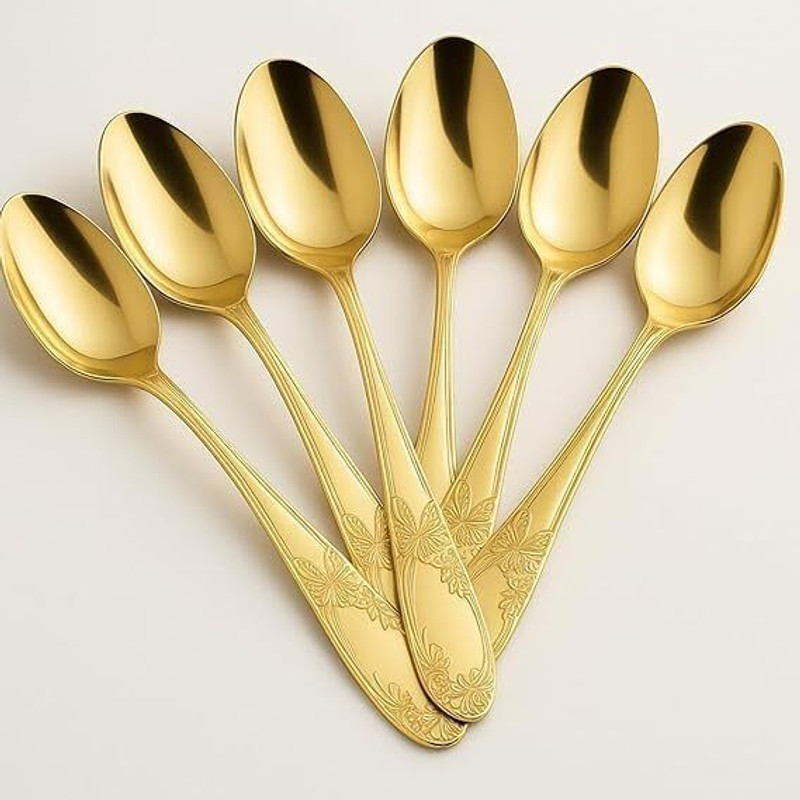 SAYAN HALDER SHOP RoyalGold Diamond Grip Dessert Spoon Set - 6 Pieces Disposable Stainless Steel Table Spoon Set(Pack of 6)