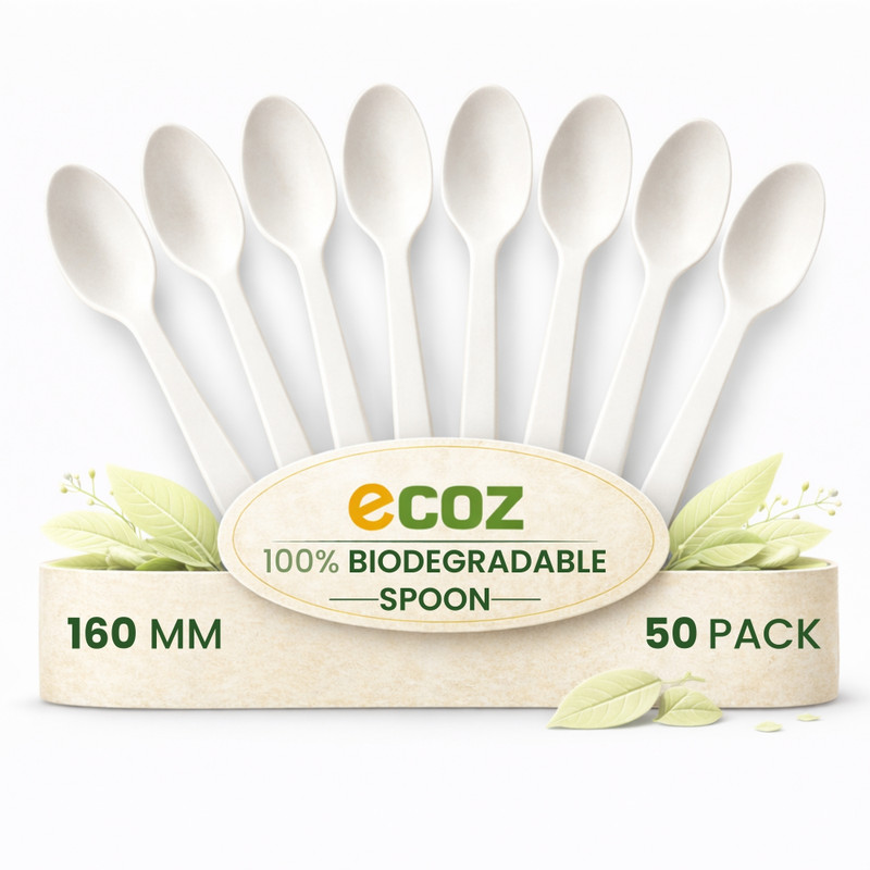 Ecoz Disposable Biodegradable Spoons Pack of 25 | 160mm Eco Friendly Catering Spoon Disposable Bamboo Dessert Spoon, Ice-cream Spoon, Measuring Spoon, Salad Spoon, Serving Spoon, Sugar Spoon Set(Pack of 25)