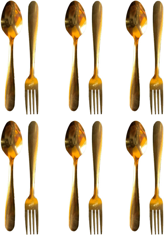 CESTO Golden Spoon Set | Fork | Kitchen Utensils | Spoon and Fork set | Long Spoons 1 Stainless Steel Table Spoon Set(Pack of 12)