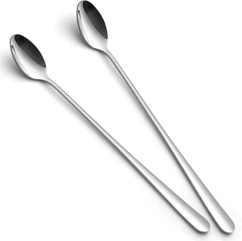 Haniza 2 PCS LONG HANDLE Silver Coffee Spoon Set(Pack of 2)
