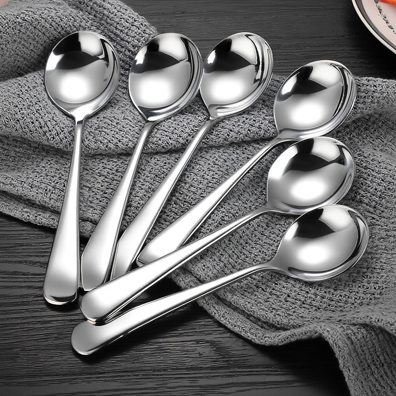 AVISTRA Soup Dinner Table Serving Cooking Long Handle Stainles Steel Round Soup set of 6 Stainless Steel Soup Spoon Set(Pack of 6)