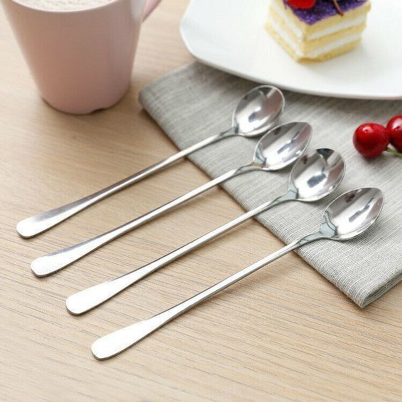 caridge Soda Spoon, Coffee Spoon, Set of ,4 Silver 20 cm Length Stainless Steel Ice Tea Spoon Set(Pack of 4)