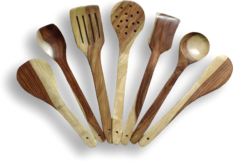 DECORASIA Wooden Spatula (Pack of 7) Wooden Ladle(Multicolor, Pack of 7)