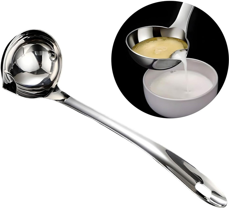 ROSEVELT Stainless Steel Oil Separator Soup Ladle Grease Strainer Skimmer Spoon for Healthy Cooking 12 cm Serving Tongs(Pack of 1)