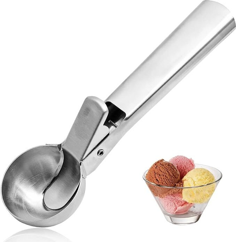 SV Outlet Stainless Steel Scooper for Ice Cream, Trigger Release (Silver) Disposable Stainless Steel Ice-cream Spoon(Pack of 1)