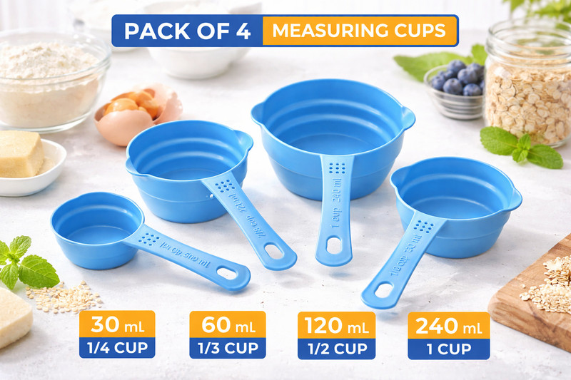 ManasviEnterprises Measuring Cups Set – Pack of 4 (30ml, 60ml, 120ml, 240ml) Plastic Measuring Spoon Set(Pack of 4)