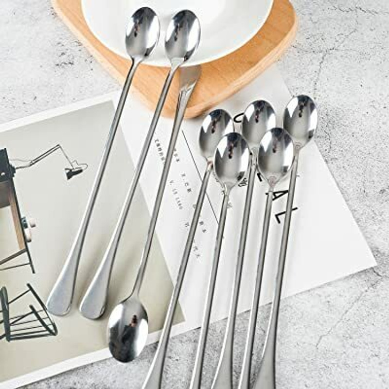 Brandees Best Quality 8 Pieces Kitchen Long Spoon , Cocktail Bar Stainless Steel Set Disposable Stainless Steel Coffee Spoon Set(Pack of 8)