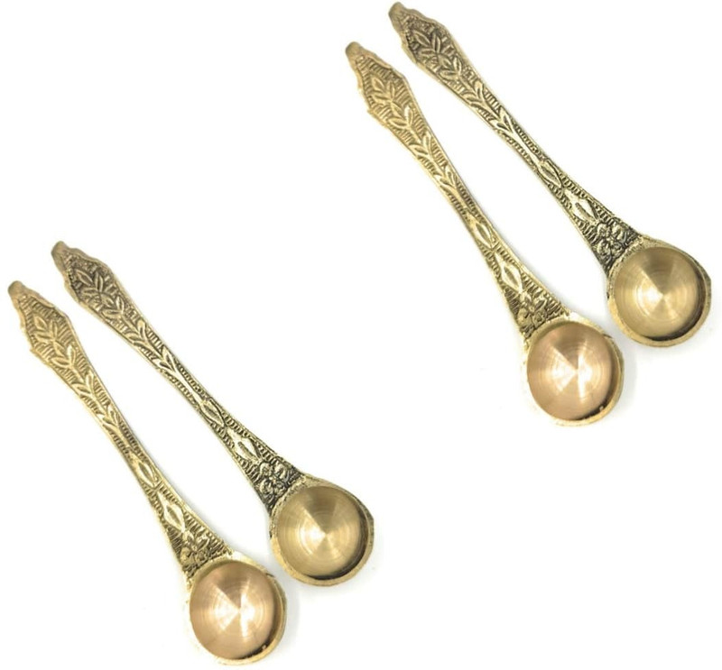 HOIVA Ethnic Hand made Brass Spoon For Offering Ghee and Jal in Spiritual Ceremonies Brass Measuring Spoon Set(Pack of 4)