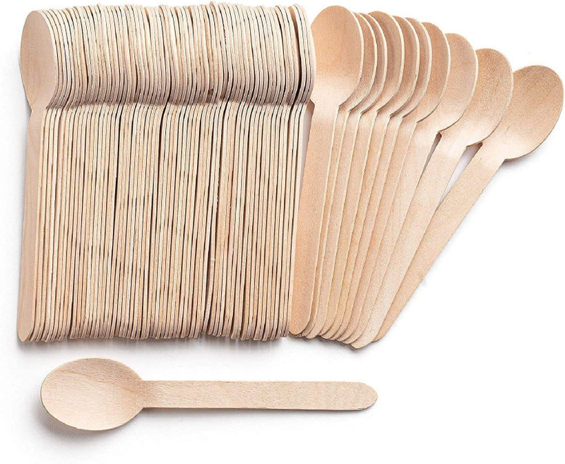 RDHinc Disposable Wooden Spoons – 140mm (Sanded Smooth & Sturdy) Disposable Wooden Ice-cream Spoon Set(Pack of 100)