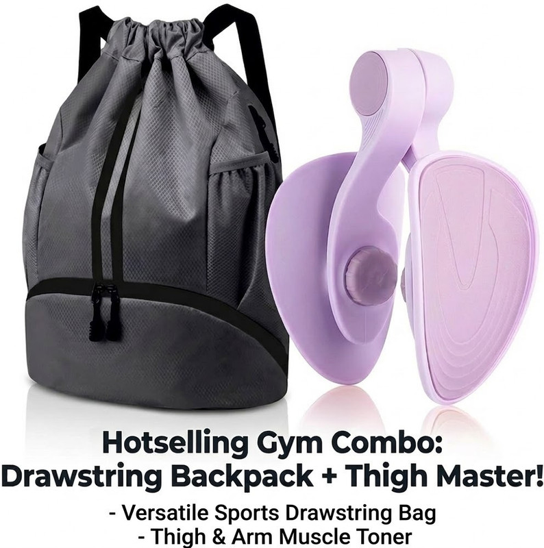 X9X Gym Drawstring Backpack with Pelvic Floor Thigh Trainer Fitness Combo Grey(Grey, Drawstring Bag)