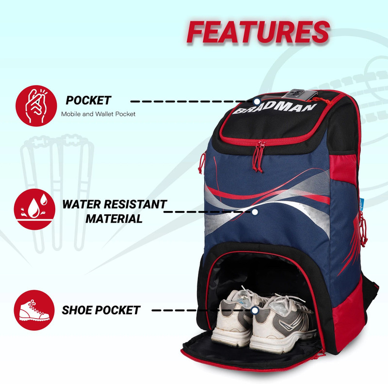 WHACKK Bradman Adult & Youth Cricket Kit/Fits 14.7-inch Leg Pad(Red, Kit Bag)