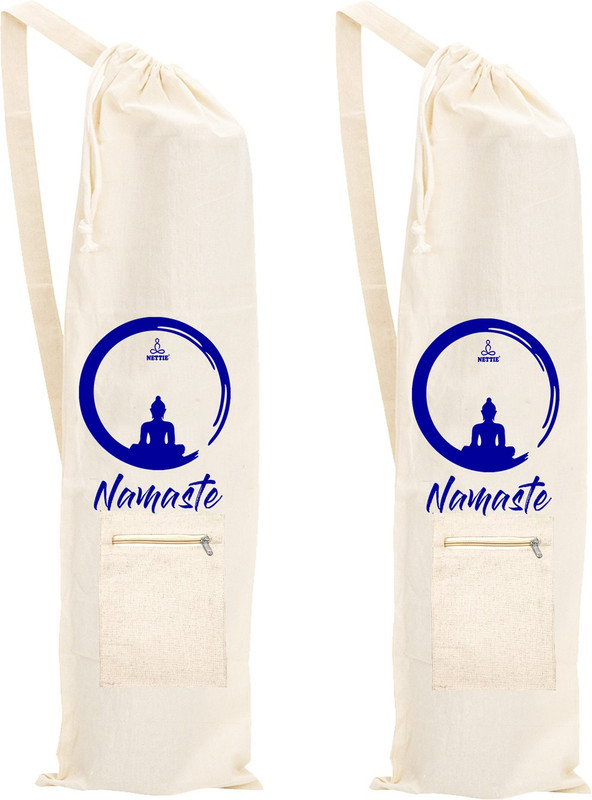 NETTIE Yoga mat Bag Cotton Carry Bag with Zip Pocket , Strap - 2's Pack(Drawstring Bag)