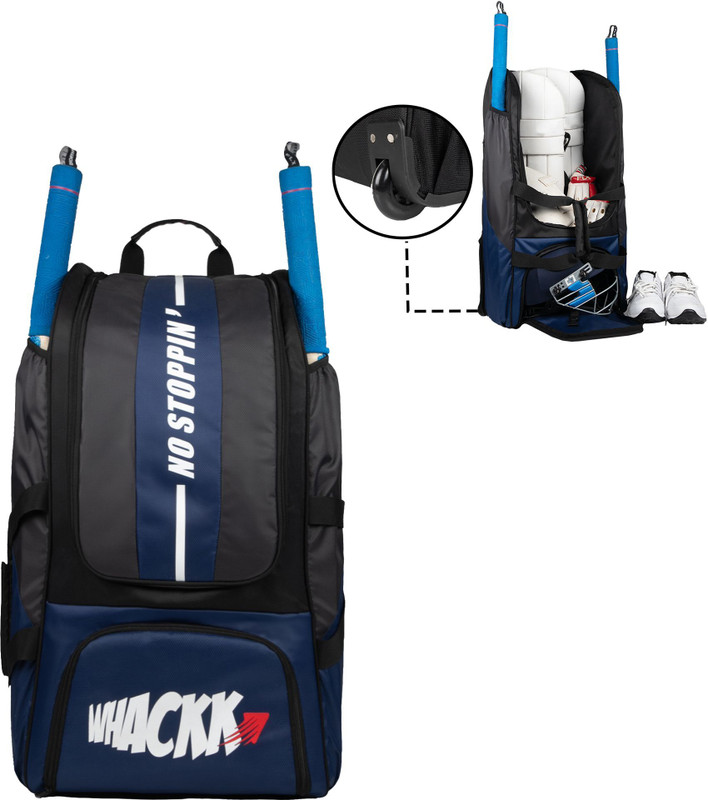 WHACKK Gayle Nvy Blu Blk 60L Youth Junior trolley Cricket Kit Bag 14.75"LegPad & 2 bats(Blue, Backpack)