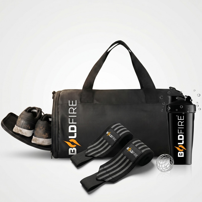 BoldFire Gym Bag with Shoe Compartment & Wrist Support Straps | Waterproof Sports Bag(Black, Kit Bag)