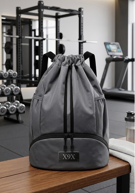 X9X Basketball Drawstring Gym Bag with Shoe Compartment (Grey)(Grey, Drawstring Bag)
