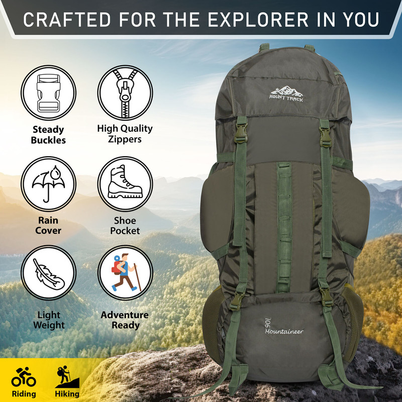 MOUNT TRACK Mountaineer Hiking & Trekking Rucksack  - 90 L(Green)