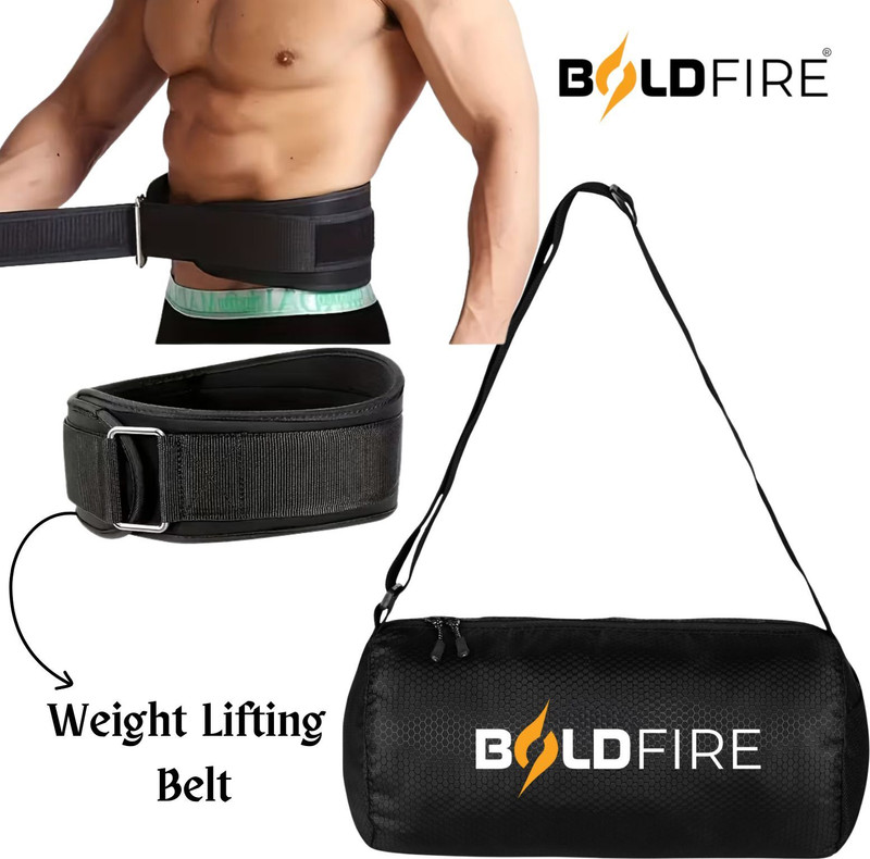 BoldFire Gym Sports Bag & Weight Lifting Belt Combo for Men & Women |Workout Support Belt(Black, Kit Bag)