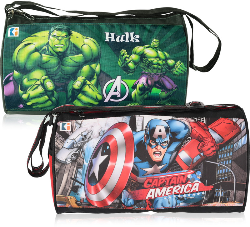 DISNEY Pack of 2 Nylon Unisex Marvel Print 2 Compartment Gym Bag | Green & Black(Kit Bag)
