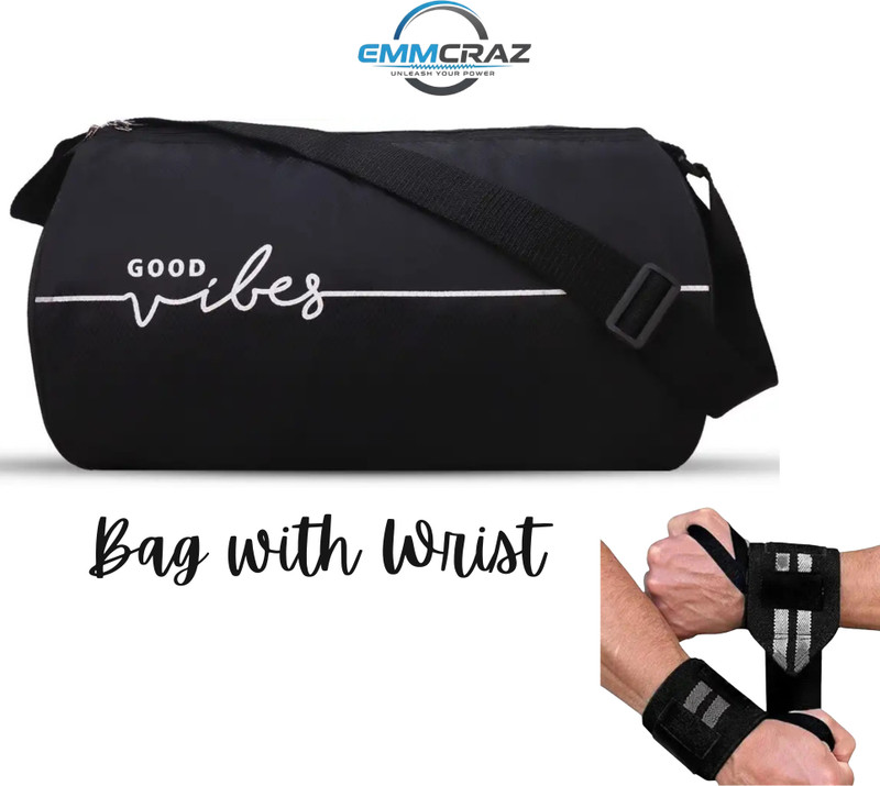 BoldFire Gym Sports Bag with Wrist Wraps | Lightweight Waterproof Sports Bag for Gym(Black, Kit Bag)
