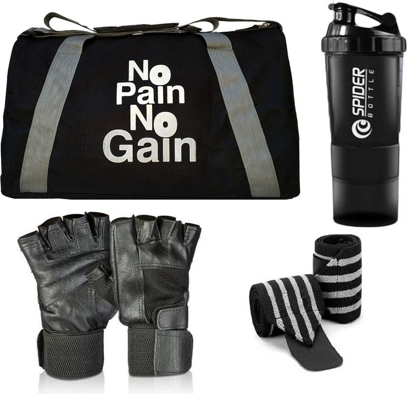 L'AVENIR Triangle Shape Multi-Purpose Bag with SHOE POCKET + Shaker, Wrist Wrap, GLOVES(Black, Kit Bag)