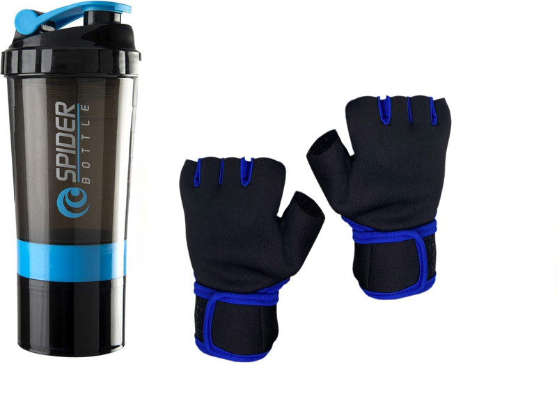 COOL INDIANS Premium Gym Shaker Bottle for Protein Shake with gym gloves combo-500ml Gym & Fitness Gloves(Blue gym shaker bottle, Blue gym gloves)