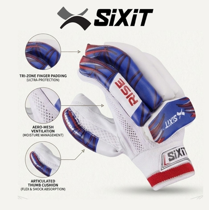 sixit Rise Batting Gloves for Youth (Left Handers) Batting Gloves(White, Navy)