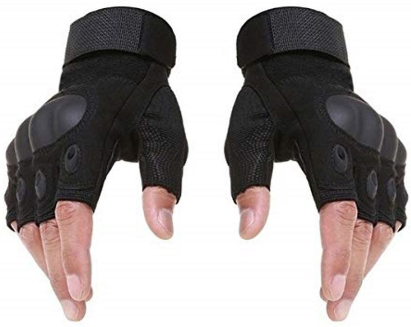 AMAXY Tactical Fingerless Cycling Gloves Non-slip Half Finger Hands (PAIR OF 01) Driving Gloves(Black)