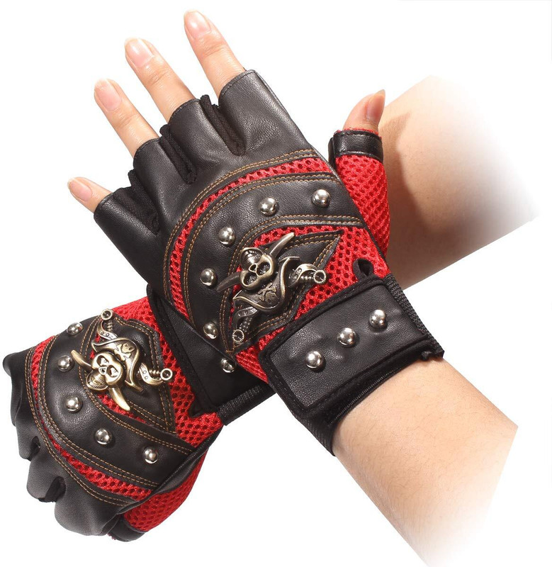 GymWar Sport Cycling Motorcycle Gloves Cool Pirate Bike Bicycle Half Finger Gym Gloves Gym & Fitness Gloves(Red)