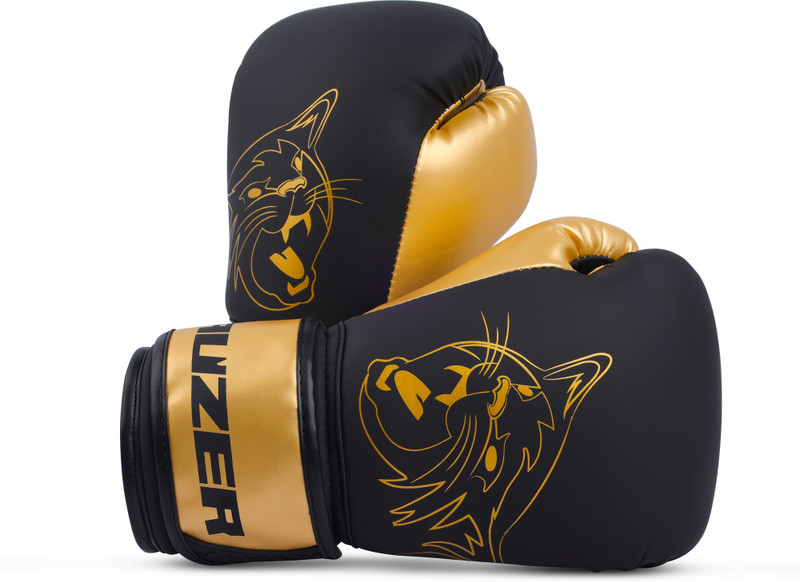 Mauzer King of Cats Matte PU Gold Multi Layer Foam Breathable Palm EVA Padding Boxing Gloves(Black, Gold)