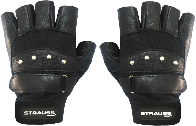 Strauss Pro Leather Gym Gloves | Exercise Gloves | Fitness Gloves | Hand Gloves for Gym Gym & Fitness Gloves(Black)