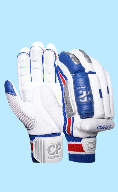 CricPower Corporate VK Edition PU Batting Gloves(white & Blue Left)