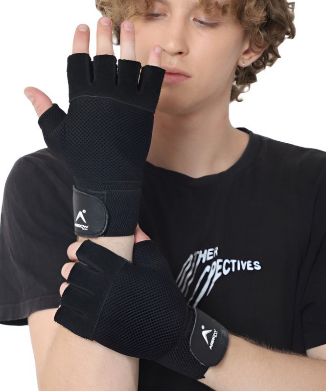 VICTORY Ninja - Fully Leather Gym Gloves for Men & Women With Wrist support Gym & Fitness Gloves(Black)