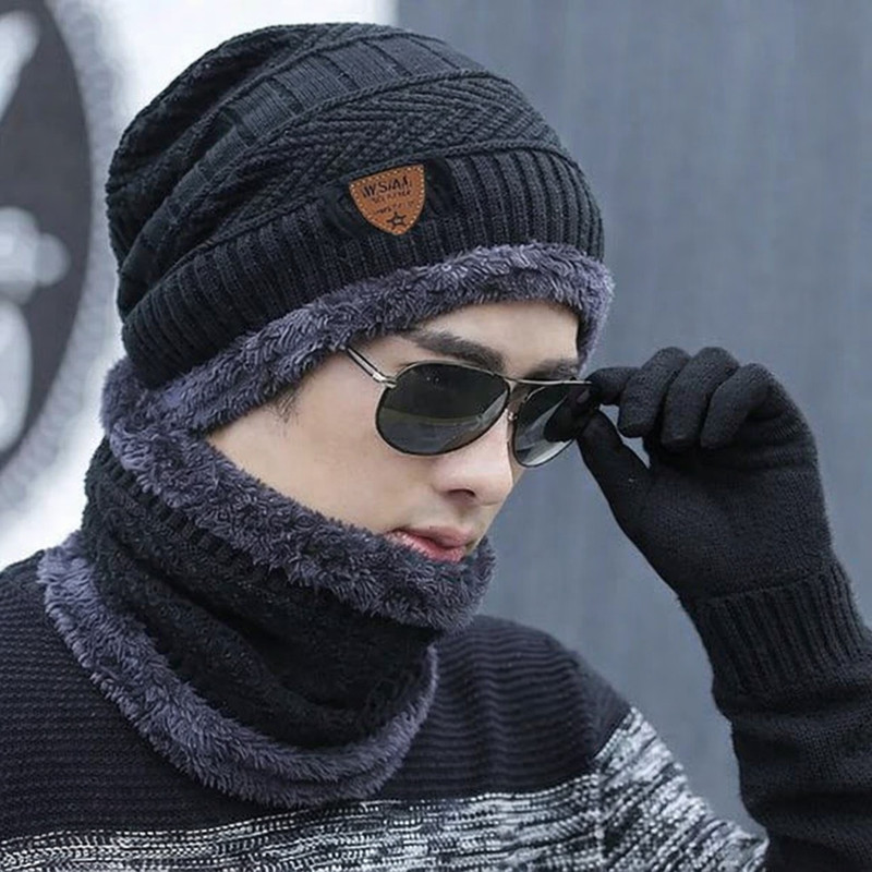 Reforce ® Beanie Hat Woolen Winter Cap with Neck & Hand Gloves Riding Gloves(Black)