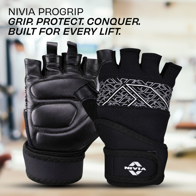 NIVIA Pro Grip Leather , Ideal for Gym Workout & Weightlifting Gym & Fitness Gloves(Black)
