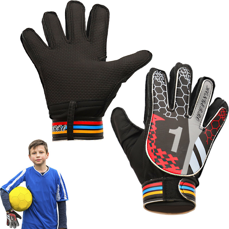 gustave Football Goalkeeper Gloves for Kids Adjustable Wristband Anti Slip Grip Design Goalkeeping Gloves(Red)