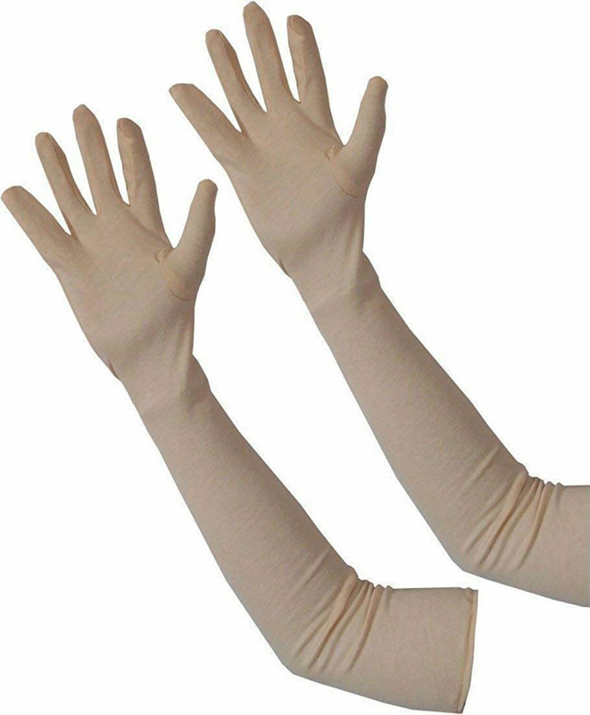 Lumicub Women's Cotton Full Hand arm sleeve Gloves for Sun Protection SKIN-03 Driving Gloves(Khaki)
