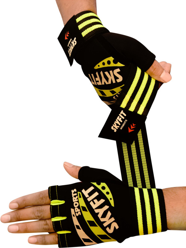 HOUSE OF COMMON Geniune Elastic Wrist Support Gym Sports Gloves Gym & Fitness Gloves(Green, Black)